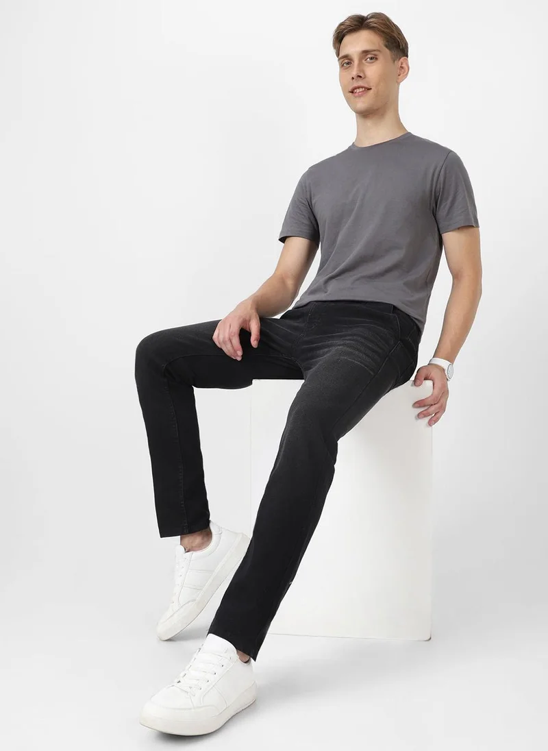 Urbano Fashion  Urbano Fashion Men's Black Slim Fit Washed Jeans Stretchable for Men | Best Price UAE